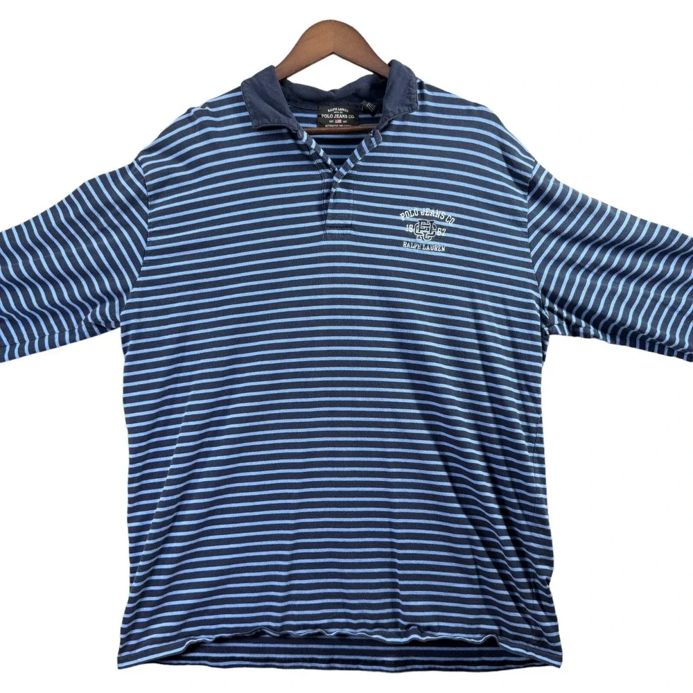 Vintage Polo Ralph Lauren Polo Jeans Co Mens L Blue Striped Long Sleeve Shirt